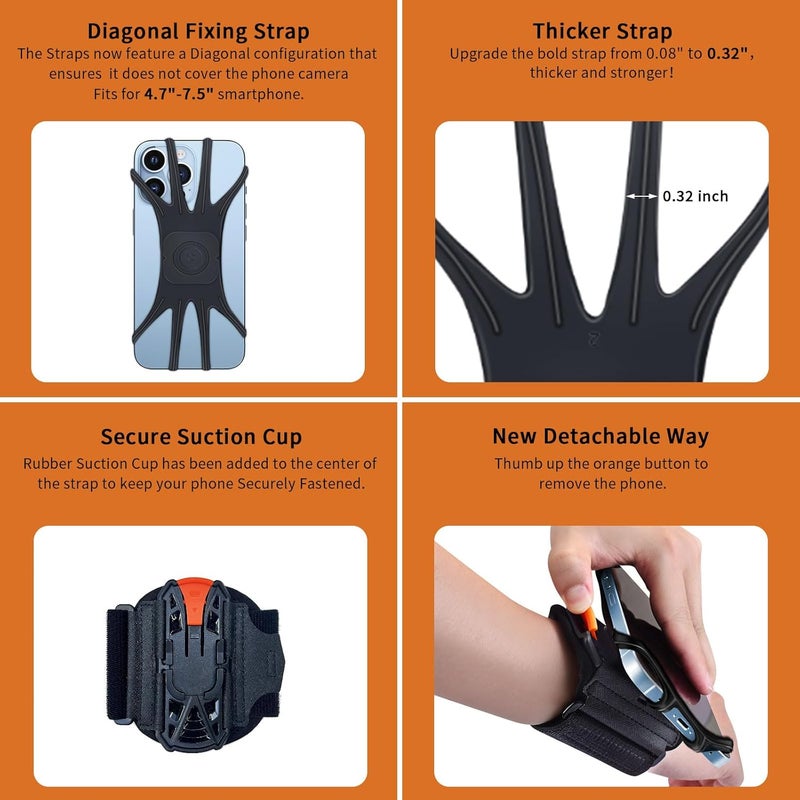 OOPSCOOL Wristband Phone Holder for Running,Phone Wrist Strap 360° Rotation & Detachable - Compatible with iPhone 16/15/13/XR, for Samsung and More - Fits 4''-6.5'' Phones - for Walking(S) - Image 4